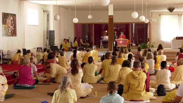 Practicing pranayama with Vishwaguruji