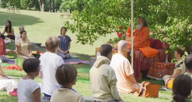 Practicing asanas with Vishwaguruji